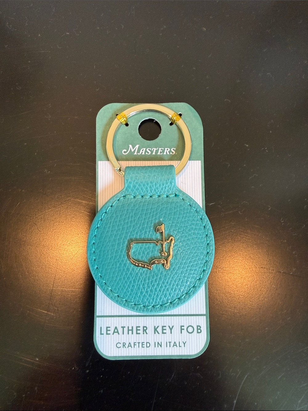 Masters Turquoise Leather Key Fob with Gold Accent